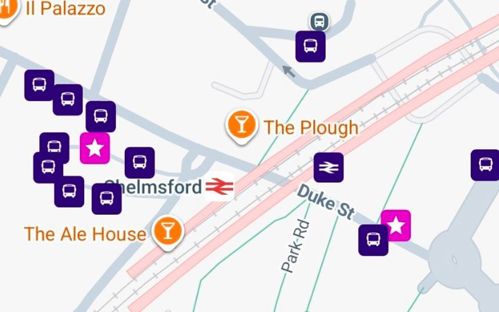 A map of bus stands with two indicated with stars.